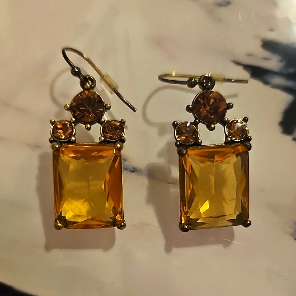 J. Crew gold and amber statement earrings